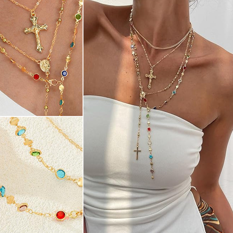 4 Piece Set Vintage Metal Cross Y-style Long Necklace