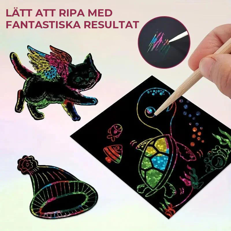 【100 ark/1 uppsättning】DIY regnbåge magisk skrapa papper konstuppsättning