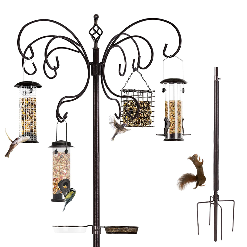 Squirrel-Proof Bird Feeder Pole Stand with Hanging Hooks