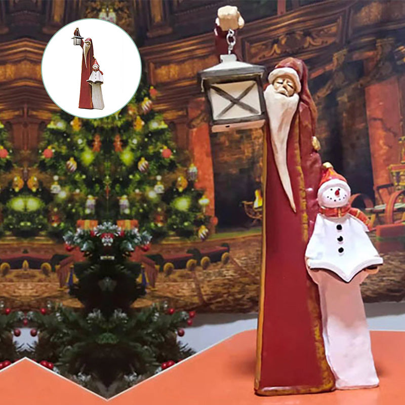 Santa and Snowman Sculpture with Solar Lantern