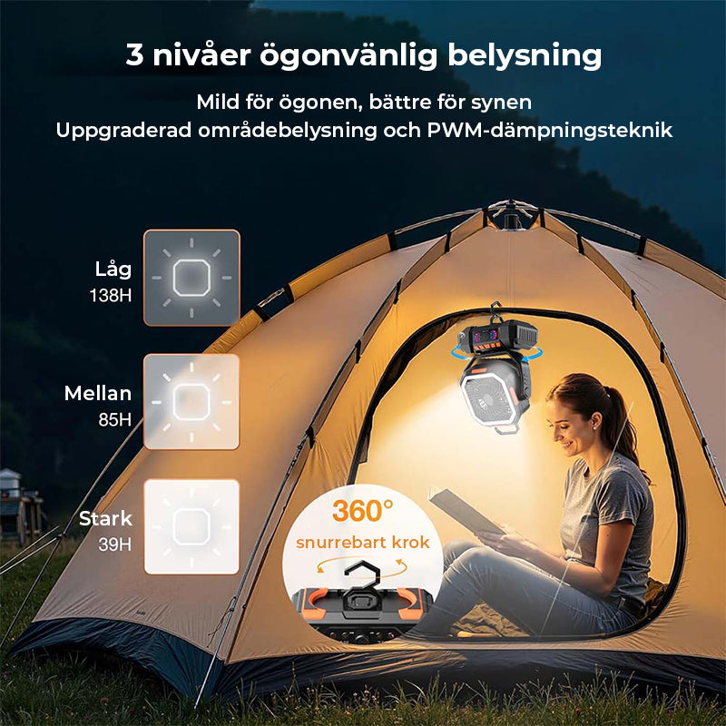 Bärbar uppladdningsbar campingfläkt