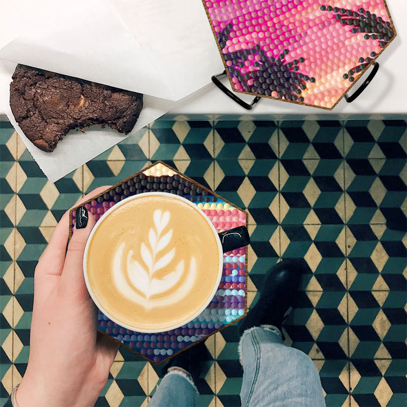 7pcs/Set Cup Coasters Stackable DIY Honeycomb Shape Cup Mat