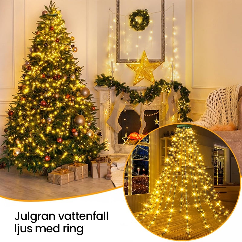 Julgran vattenfall ljus med ring