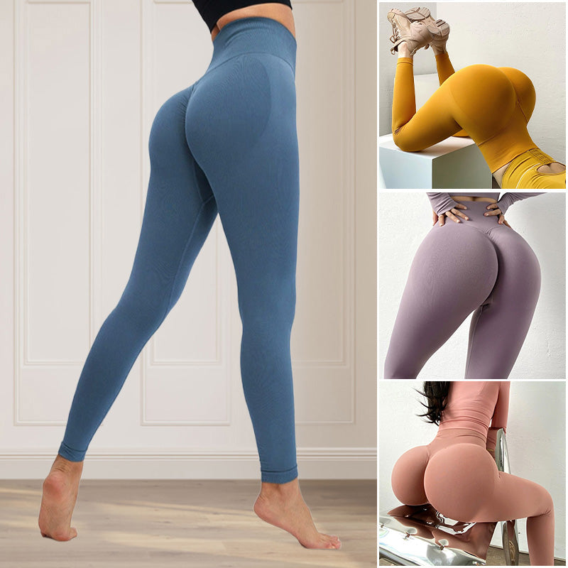 Sporty Women's Plain High Waist Ruched Sports Leggings