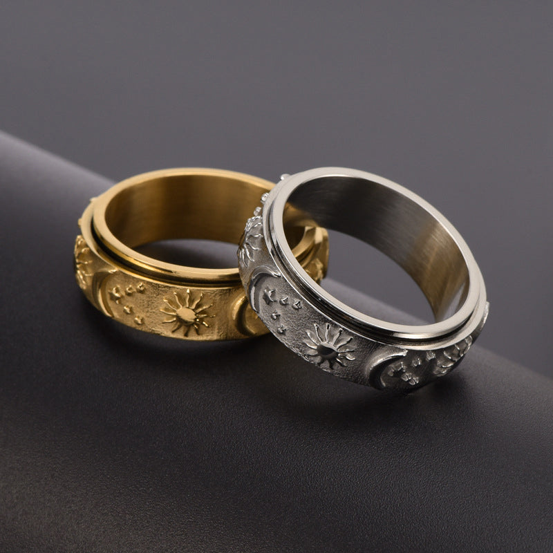 Celestial Moon and Stars Spinner Ring