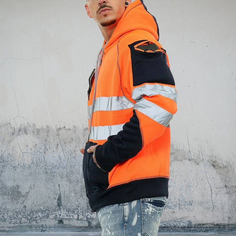 High Visibility Jacket Zips Hoodie Work Zip Hooded Top SweatShirts