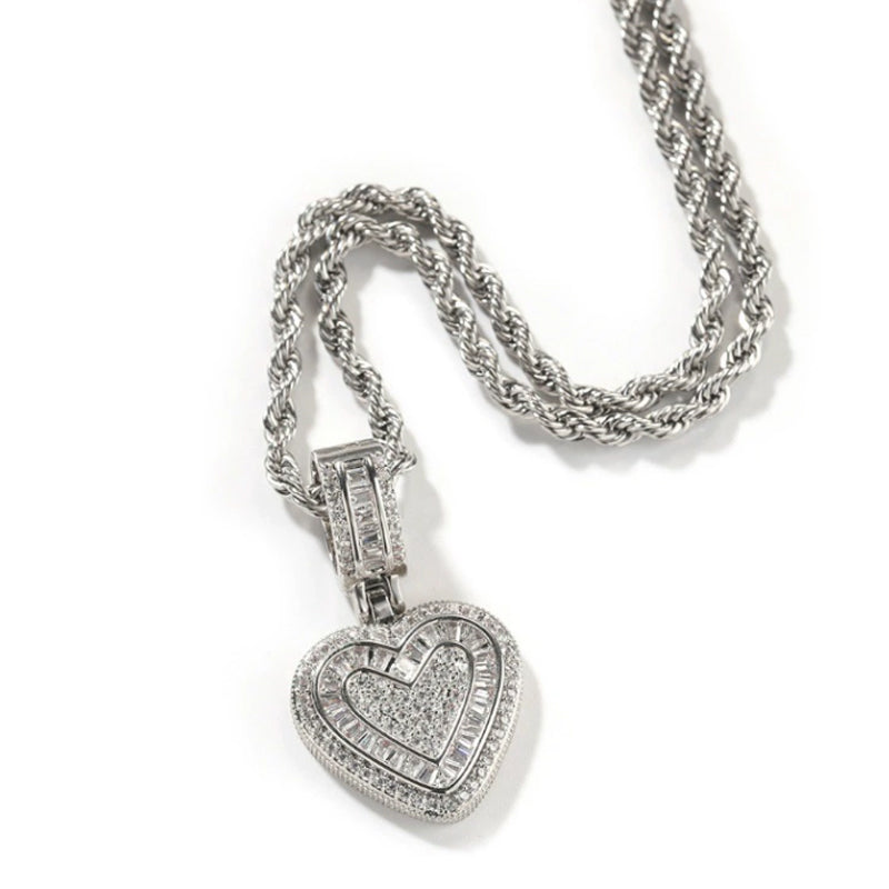Hip Hop Heart Necklace for Women and Men
