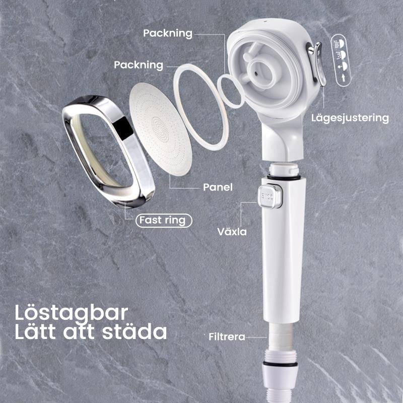 Handhållet tryckduschhuvud med 4 lägen