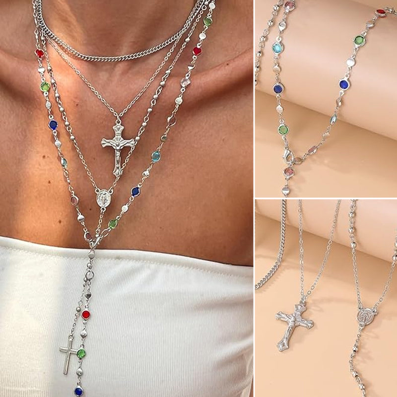 4 Piece Set Vintage Metal Cross Y-style Long Necklace