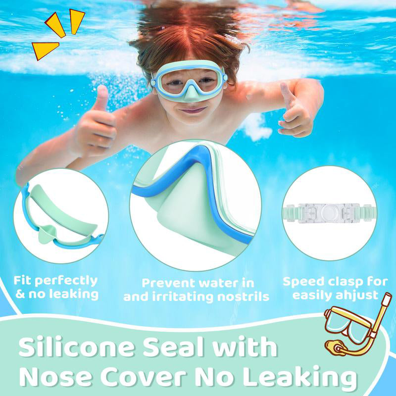 3 Pcs Kids-Swim-Goggles with Nose Cover