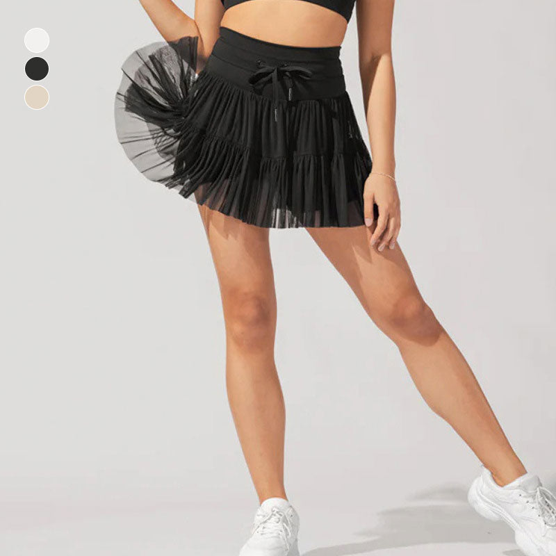 High Waist Pleated Skirt with Safety Shorts