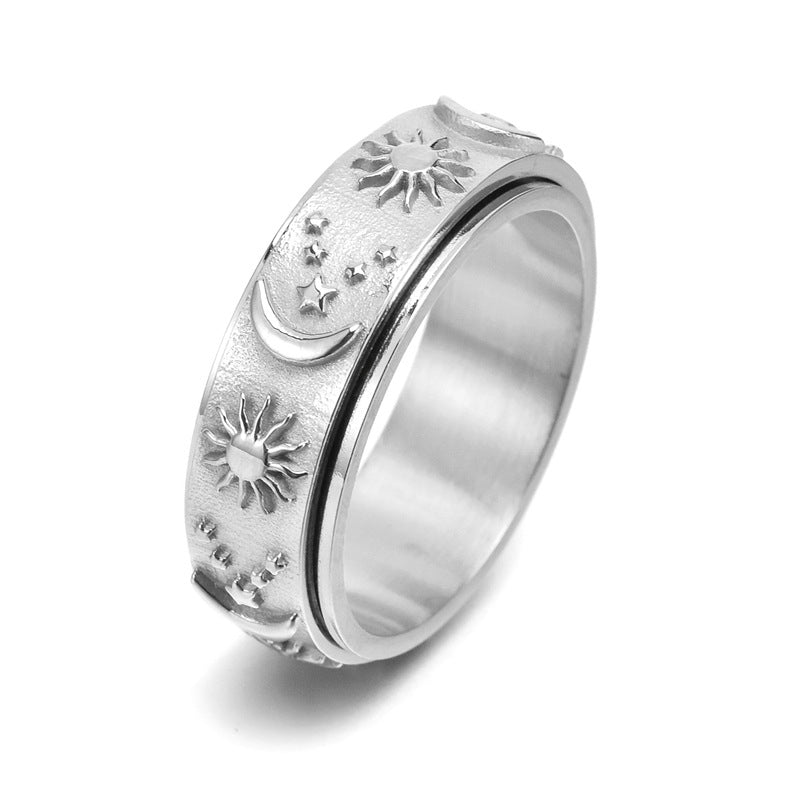 Celestial Moon and Stars Spinner Ring