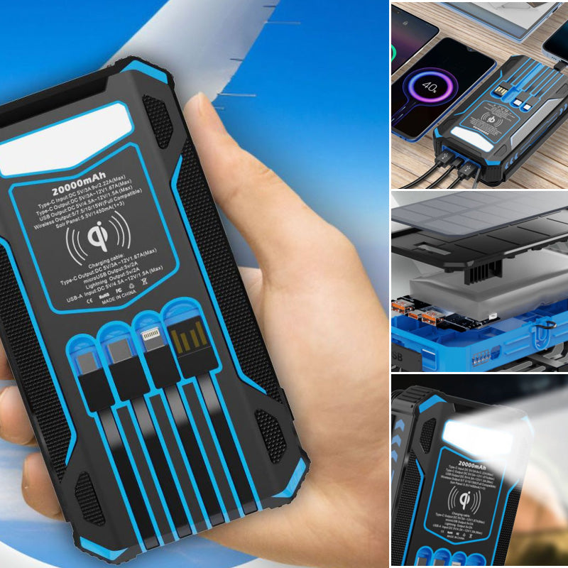 20000mAh Solar Wireless Portable Charger with 4 Built-in Cables & 7 Outputs