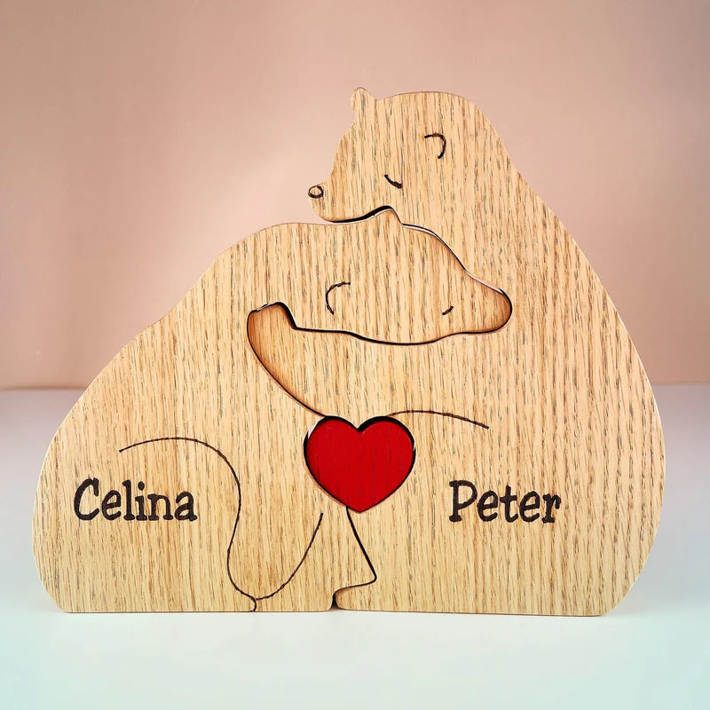 Familjepussel med björnar i trä