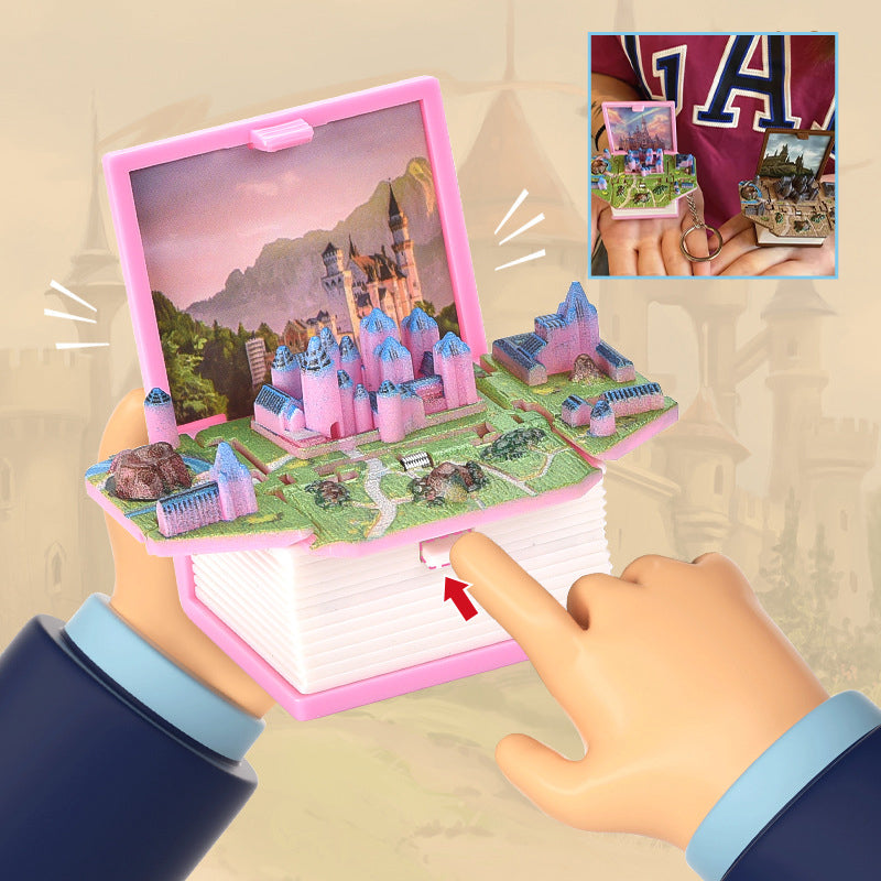 3D stereoskopisk bokvikning pop-up boknyckelring