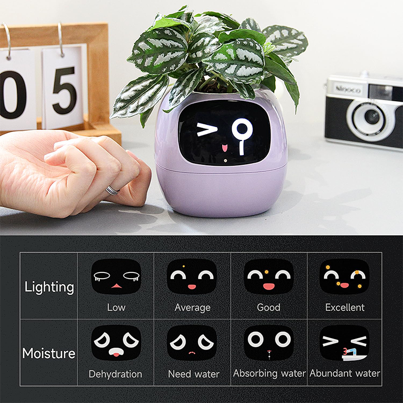 Smart AI Flowerpot with Temperature Display and Animated Expressions