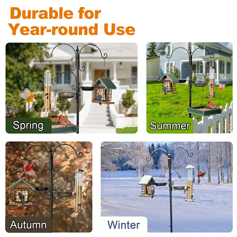 Squirrel-Proof Bird Feeder Pole Stand with Hanging Hooks