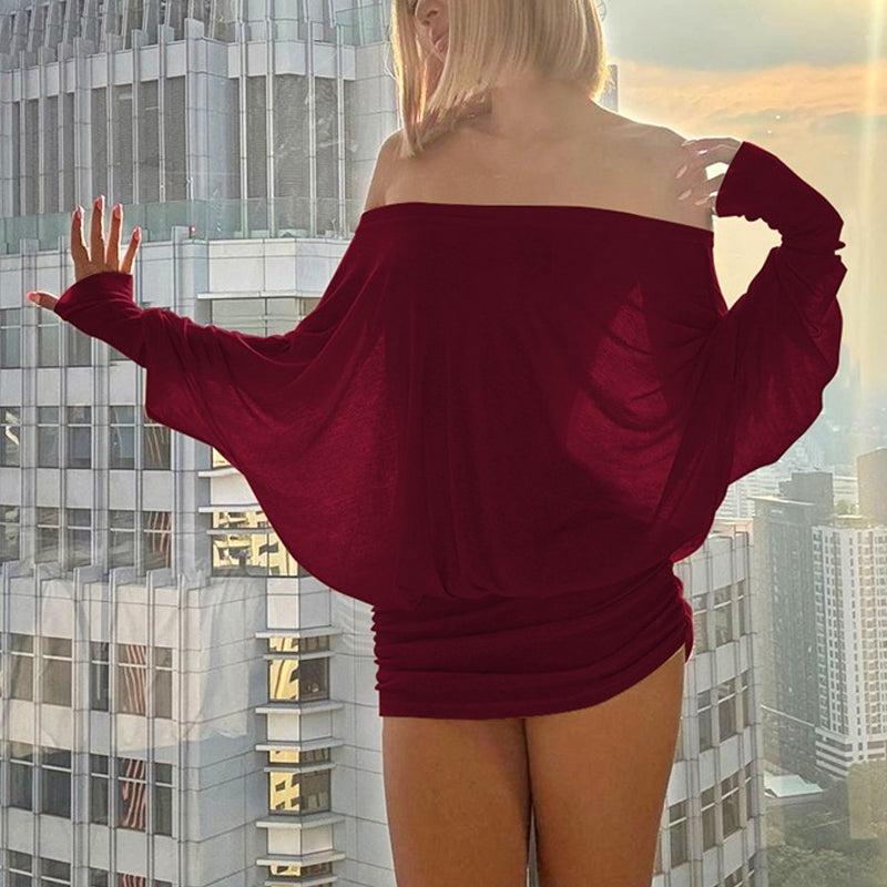 Off-Shoulder Ruched Knit Mini Dress