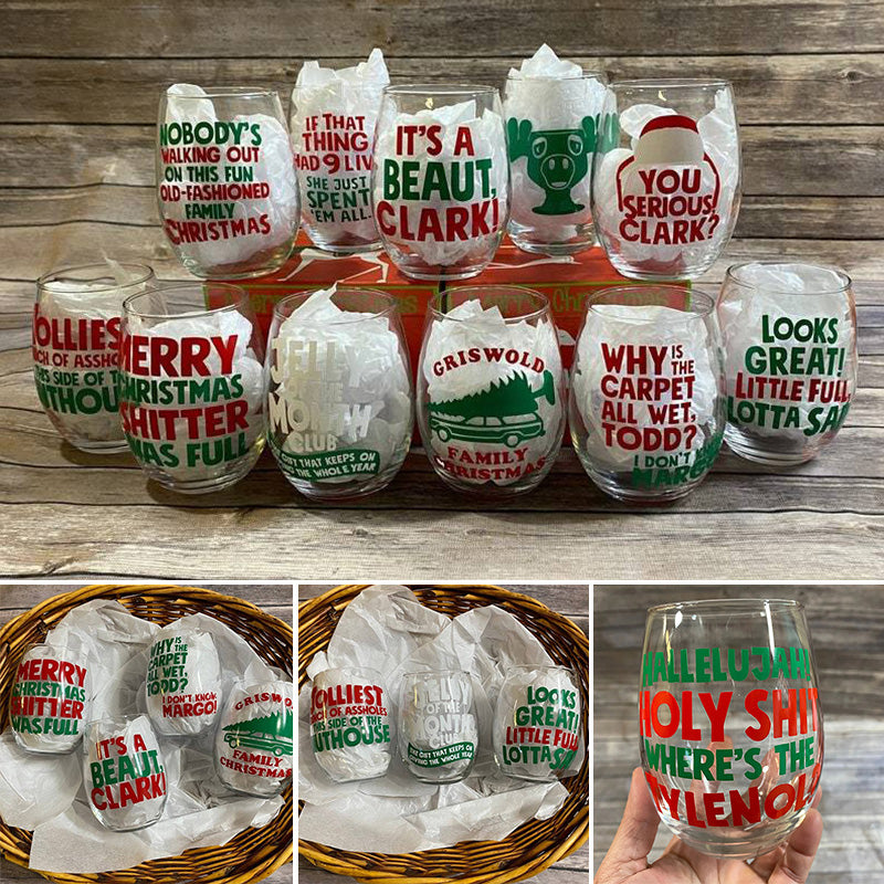 Christmas Vacation Themed Holiday Stemless Wine Glasses
