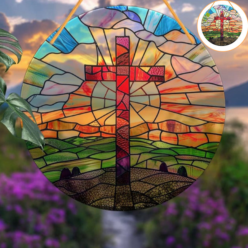 Handcrafted Radiant Jesus Cross Window Sign
