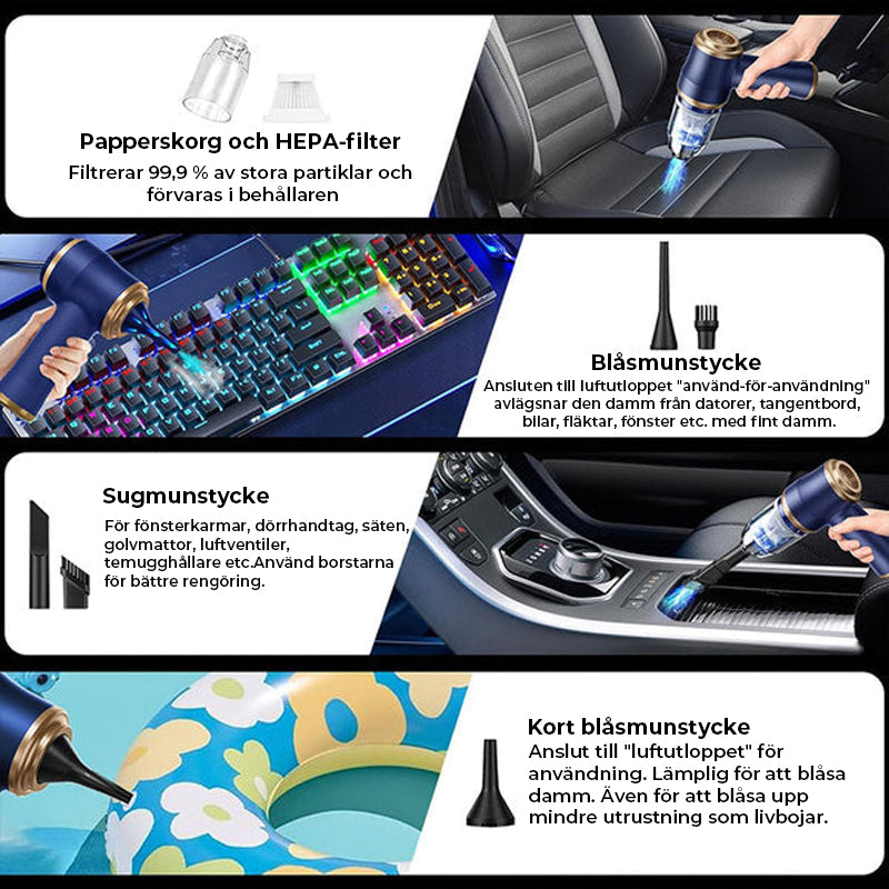 Bärbar sladdlös bil och hushållsdammsugare