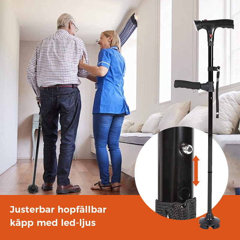 Aluminiumlegering med LED-ljus Halkfri hopfällbar käpp