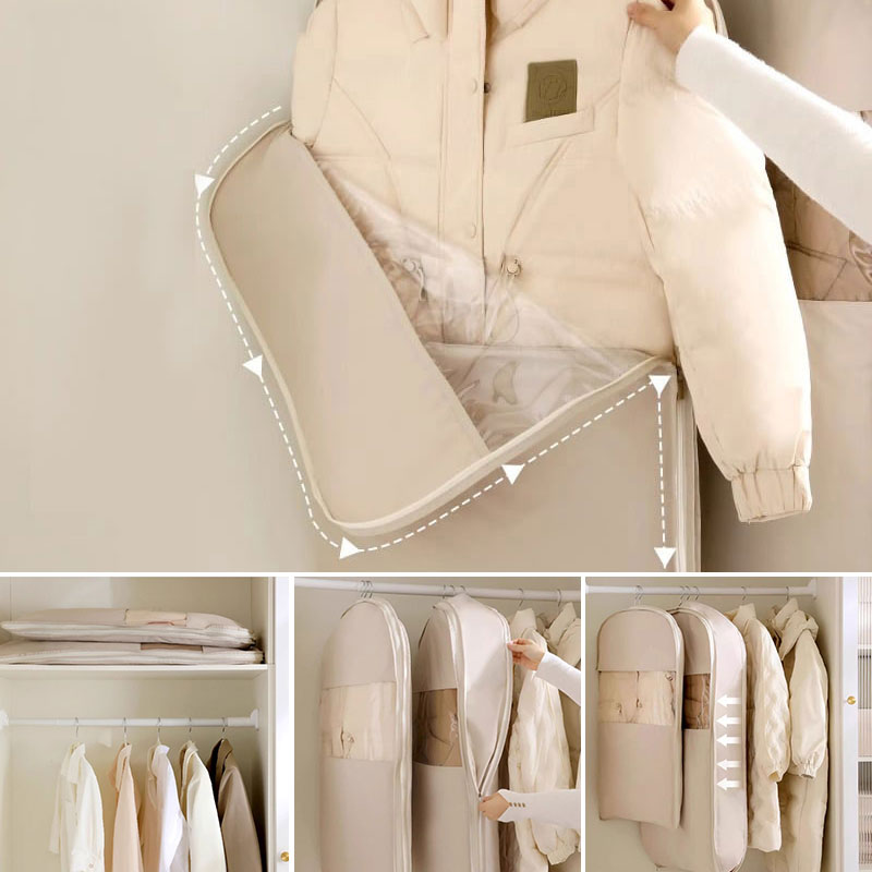 Space Saving Hanging Garment Bag with Self Compression Zipper
