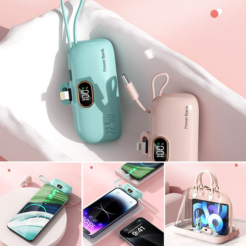 Mini Portable Charger with Built-in Cable