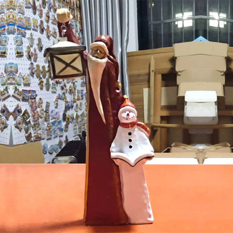 Santa and Snowman Sculpture with Solar Lantern