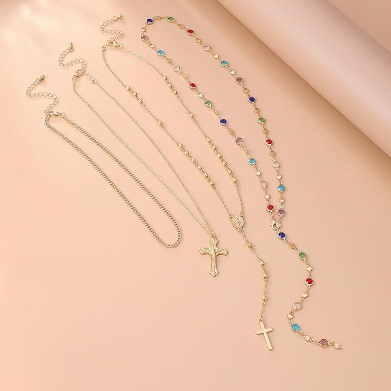 4 Piece Set Vintage Metal Cross Y-style Long Necklace