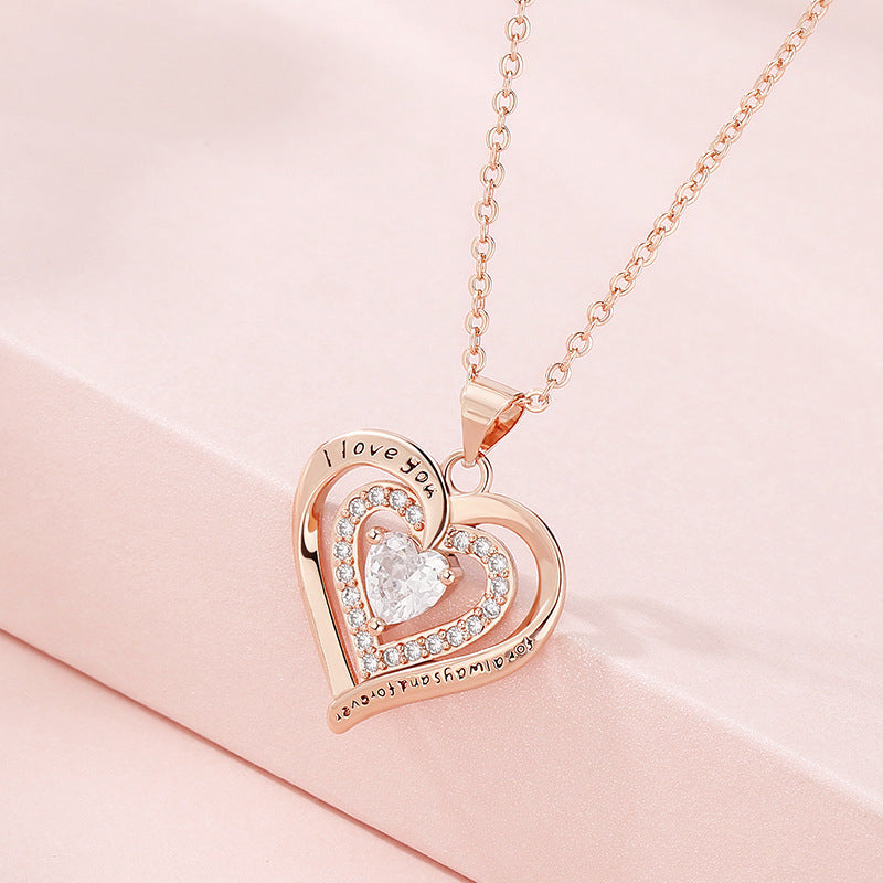 Heart-Shaped Pendant Necklace with Bear & Rose Gift Box