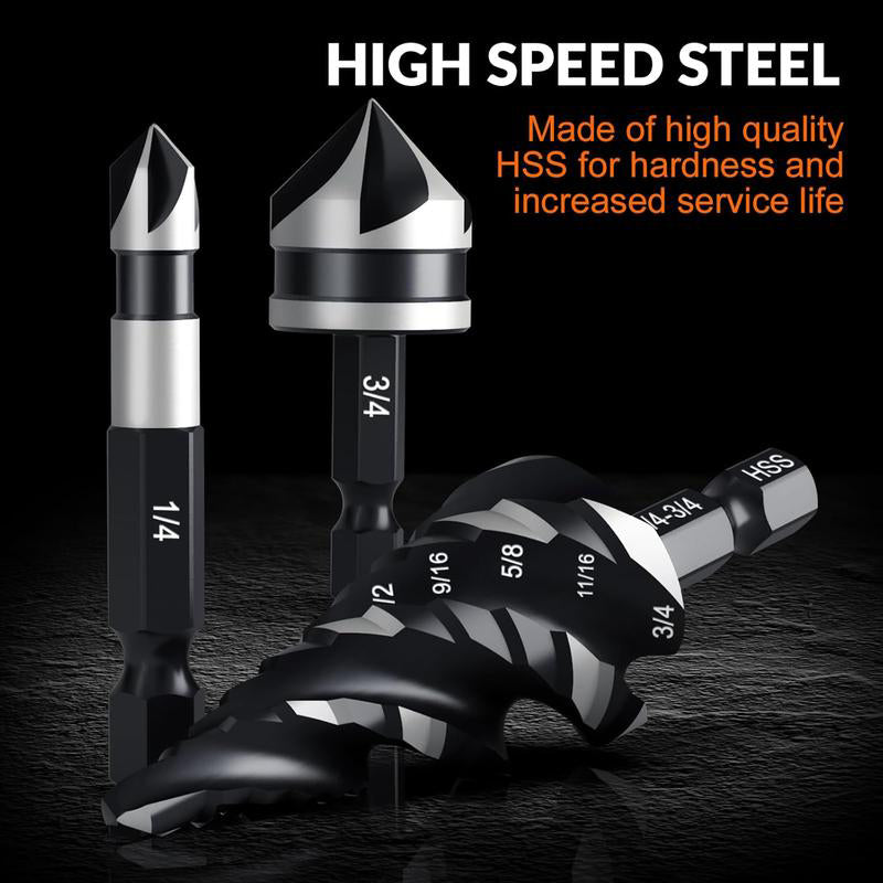 Four Spiral Flute Step Drill Bit Set
