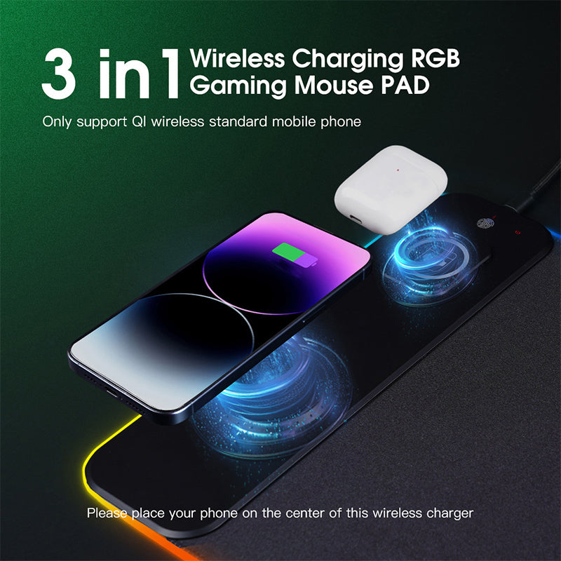 3-in-1 Wireless Charging RGB Gaming Desk Mat