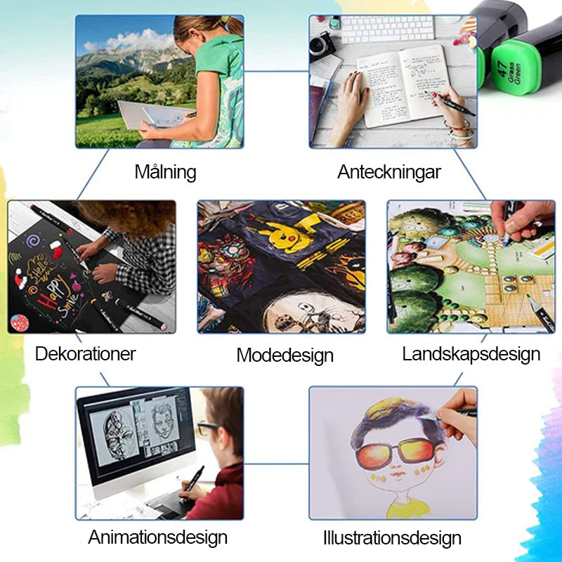 80 färger Premium Dual Tip Markers Set med väska