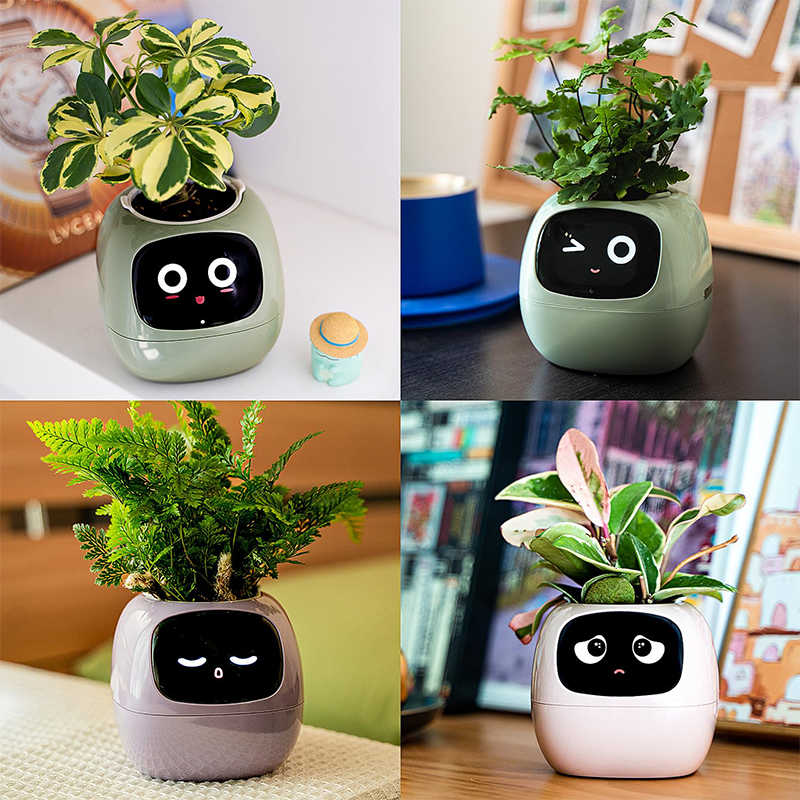 Smart AI Flowerpot with Temperature Display and Animated Expressions