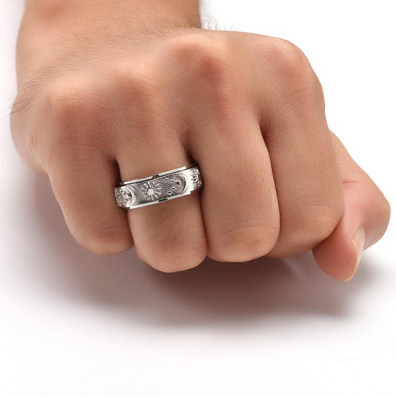Celestial Moon and Stars Spinner Ring