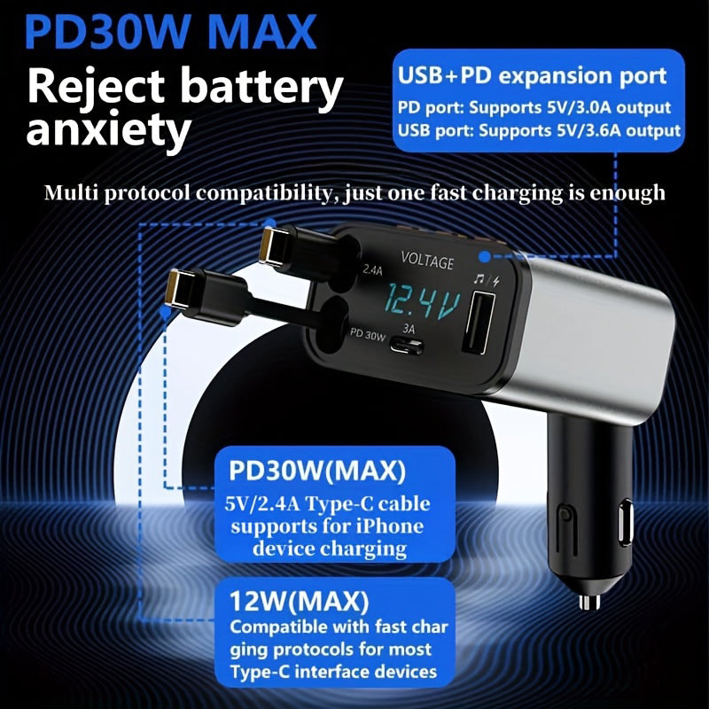 Bluetooth 5.3 Car Adapter with Retractable Charger