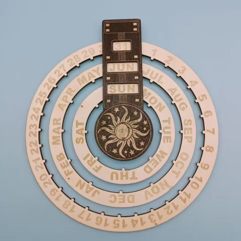 Trä roterande cirkulär evighetskalender