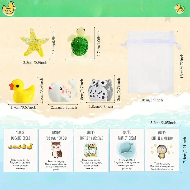 Funny Resin Animals with Thank You Cards, Appreciation Staff Pocket Gift