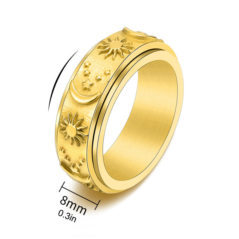 Celestial Moon and Stars Spinner Ring