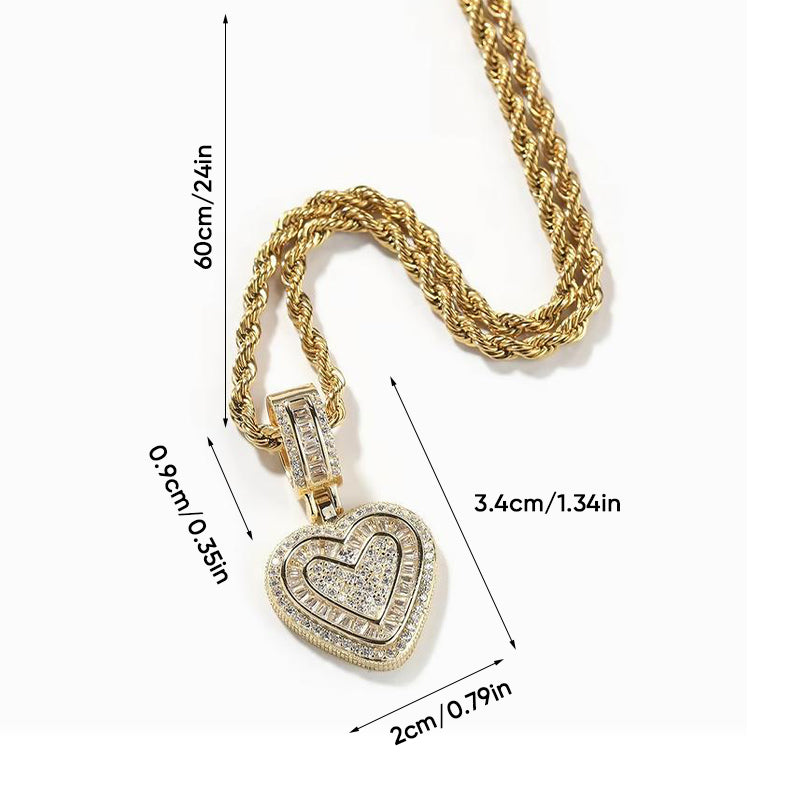 Hip Hop Heart Necklace for Women and Men