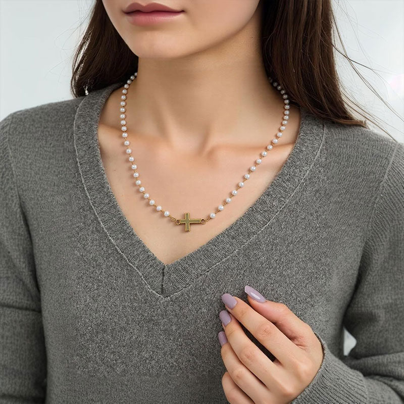 Cross Pearl Necklace
