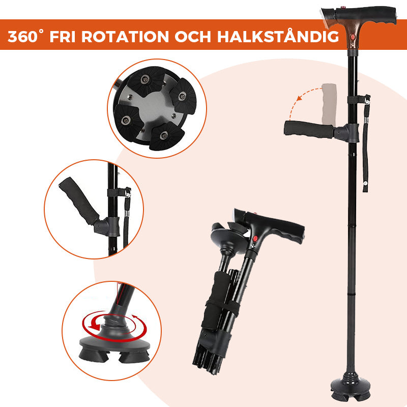 Aluminiumlegering med LED-ljus Halkfri hopfällbar käpp