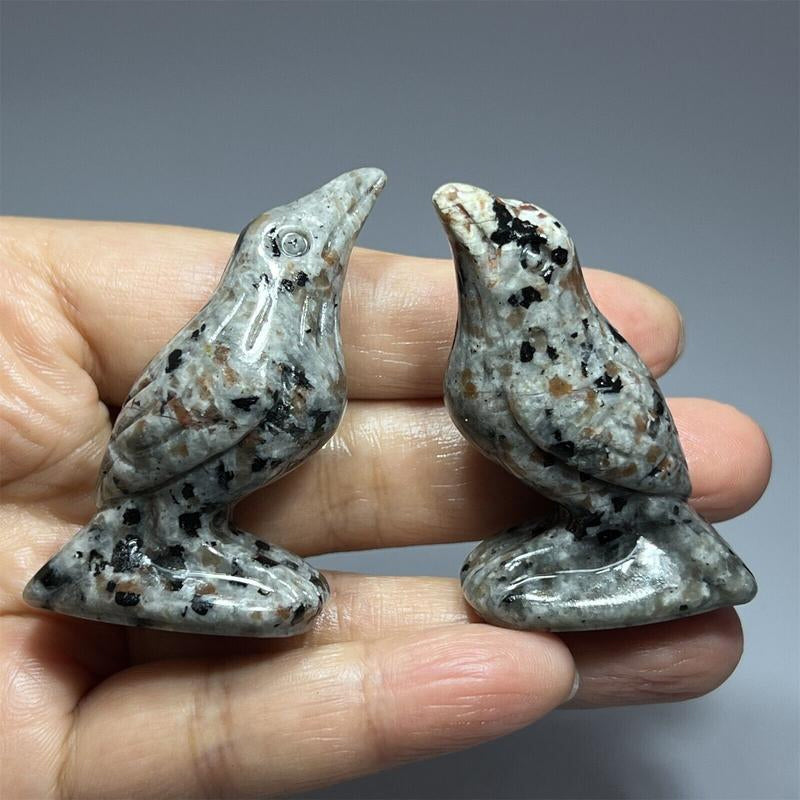 Gemstone Carved Crow Ornament