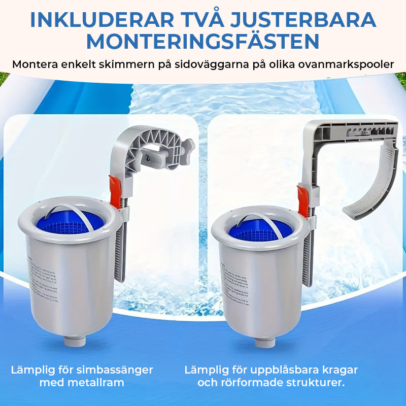 Flytande poolskimmer med monteringsfäste