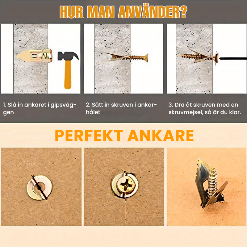 Gipsplatt Expansionsankare + Högstyrk Sinkskruvar Kit (Förpackning med 100)