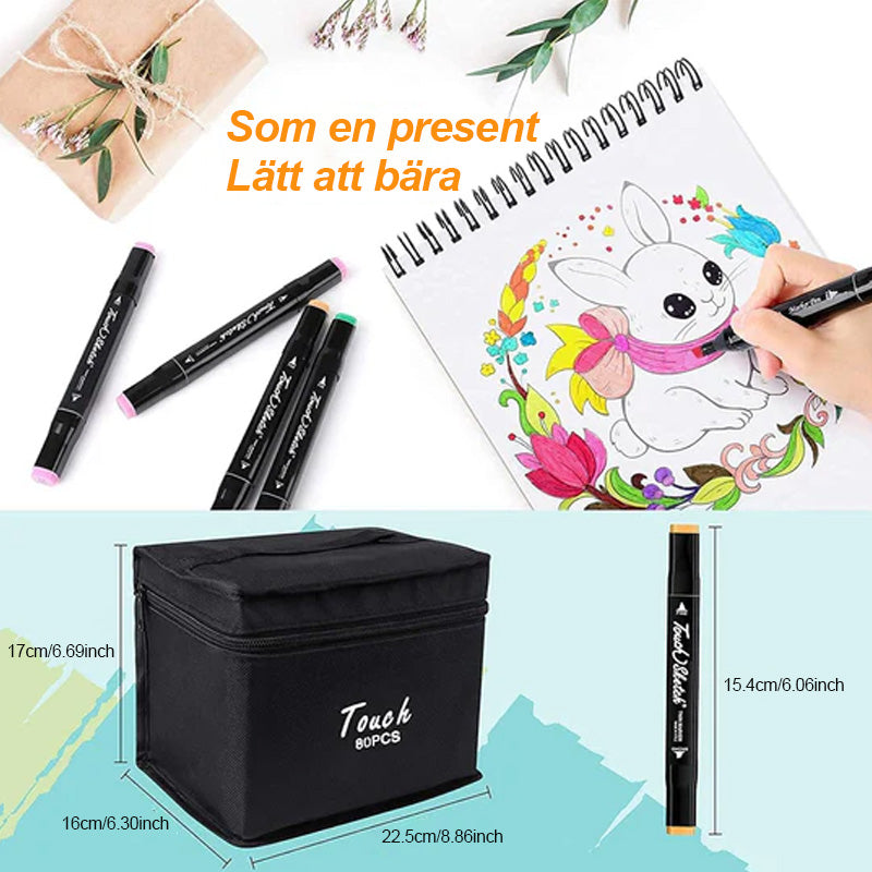 80 färger Premium Dual Tip Markers Set med väska