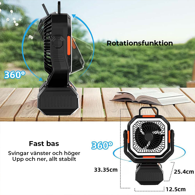 Bärbar uppladdningsbar campingfläkt