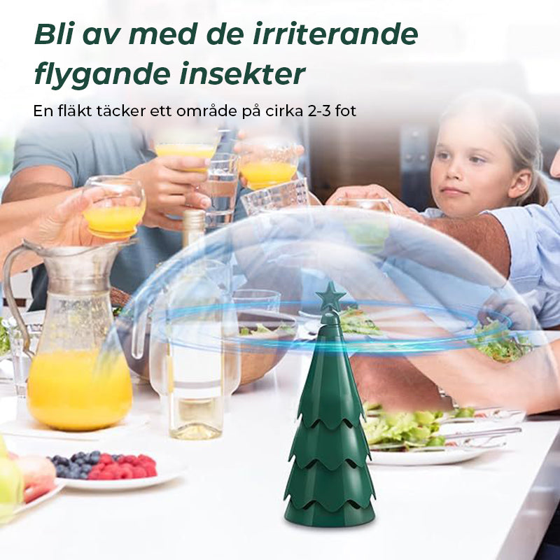 Avvisande fläkt med holografiska blad håller flugor borta