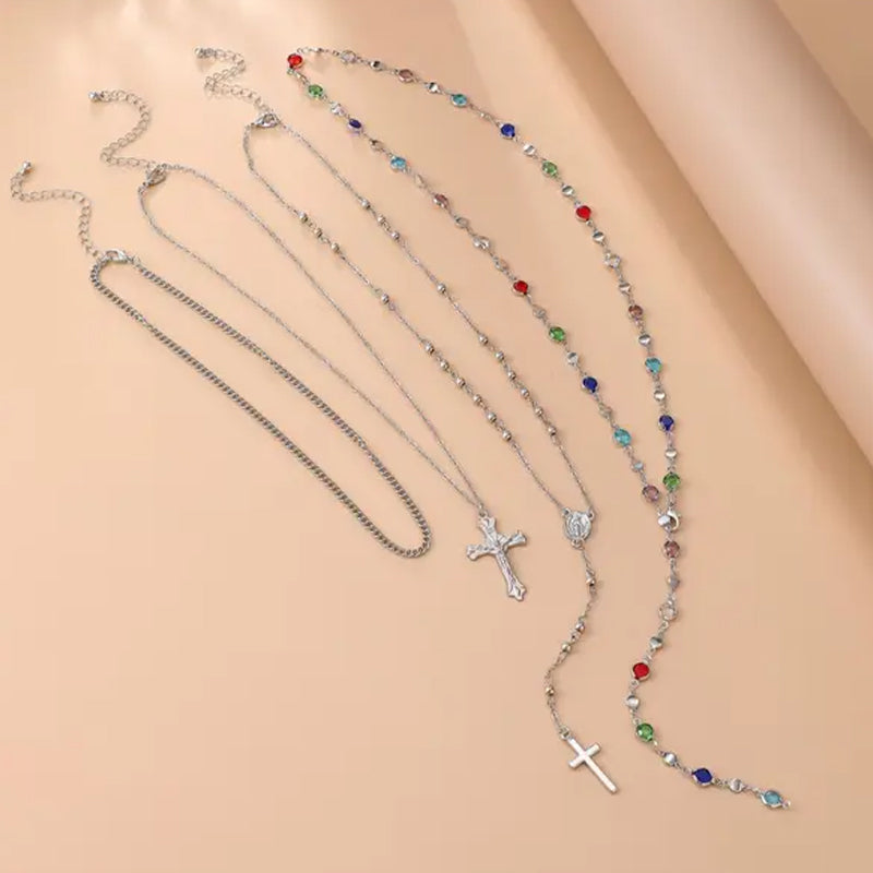 4 Piece Set Vintage Metal Cross Y-style Long Necklace